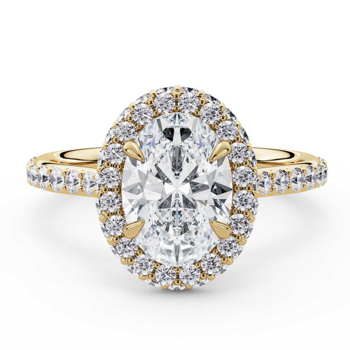 Oval Lab Created Diamond Oval Rollover Halo Engagement Ring in Yellow Gold with Hidden Accented Basket and Bridge (MVSLG1598-Y)