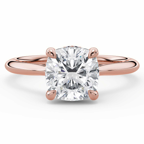 Cushion Lab Created Diamond Hidden Halo Solitaire with Accents Engagement Ring in Rose Gold with Accented Bridge (MVSLG1606-R)