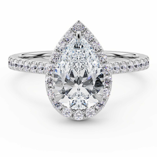 Pear Lab Created Diamond Cathedral Pear Halo Engagement Ring in White Gold (MVSLG1608-W)