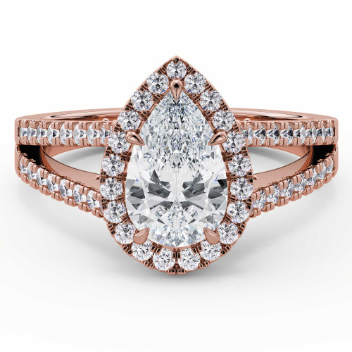 Pear Lab Created Diamond Cathedral Split-shank Pear Halo Engagement Ring in Rose Gold with Hidden Halo and Bridge Accents (MVSLG1609-R)