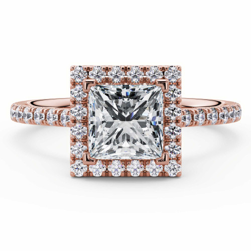 Princess Lab Created Diamond Cathedral Princess Halo Engagement Ring in Rose Gold with Accents (MVSLG1610-R)