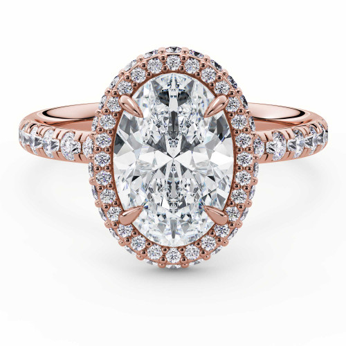 Oval Lab Created Diamond Rollover Halo Engagement Ring in Rose Gold with Hidden Bridge & Basket Accents (MVSLG1612-R)