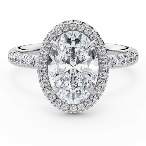 Oval Lab Created Diamond Rollover Halo Engagement Ring in White Gold with Hidden Bridge & Basket Accents (MVSLG1612-W)
