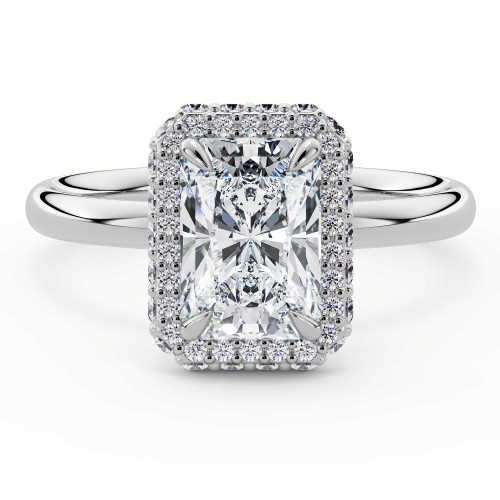 Radiant Lab Created Diamond rollover Emerald Halo Engagement Ring in White Gold with Accented Bridge & Basket (MVSLG1613-W)