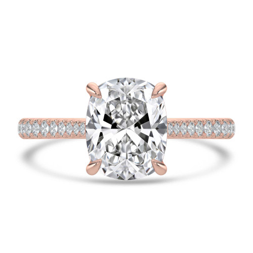 Cushion Lab Created Diamond Cathedral Tapered Pave Solitaire with Accents Engagement Ring in Rose Gold (MVSLG1617-R)