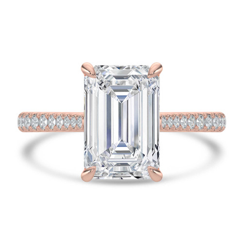 Emerald Lab Created Diamond Cathedral Tapered Pave Solitaire with Accents Engagement Ring in Rose Gold (MVSLG1618-R)
