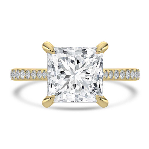 Princess Lab Created Diamond Cathedral Tapered Pave Solitaire with Accents Engagement Ring in Yellow Gold (MVSLG1622-Y)