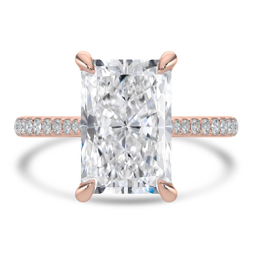 Radiant Lab Created Diamond Cathedral Tapered Pave Solitaire with Accents Engagement Ring in Rose Gold (MVSLG1623-R)