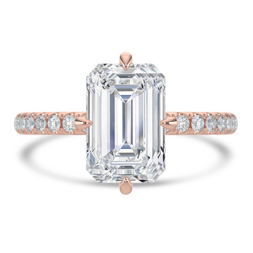 Emerald Lab Created Diamond Hidden Halo Compass Set Solitaire with Accents Engagement Ring in Rose Gold (MVSLG1626-R)