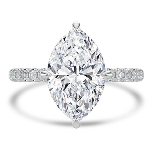 Marquise Lab Created Diamond Hidden Halo Compass Set Solitaire with Accents Engagement Ring in White Gold (MVSLG1627-W)
