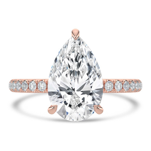 Pear Lab Created Diamond Hidden Halo Compass Set Solitaire with Accents Engagement Ring in Rose Gold (MVSLG1628-R)