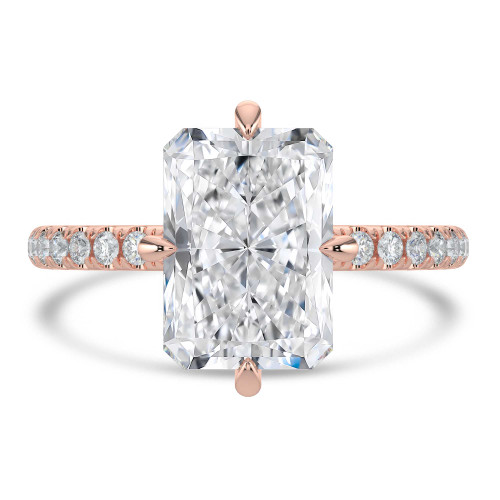 Radiant Lab Created Diamond Hidden Halo Compass Set Solitaire with Accents Engagement Ring in Rose Gold (MVSLG1630-R)