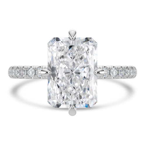 Radiant Lab Created Diamond Hidden Halo Compass Set Solitaire with Accents Engagement Ring in White Gold (MVSLG1630-W)