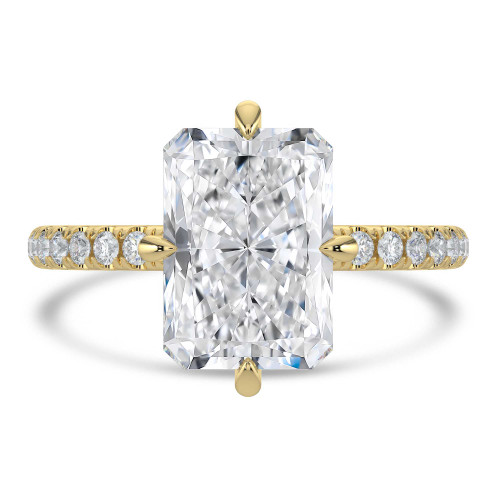 Radiant Lab Created Diamond Hidden Halo Compass Set Solitaire with Accents Engagement Ring in Yellow Gold (MVSLG1630-Y)
