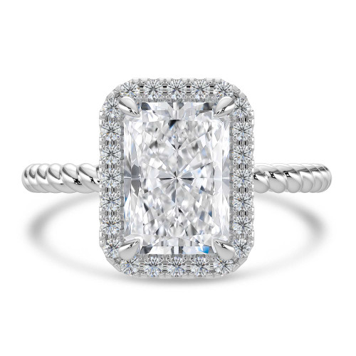 Radiant Lab Created Diamond Radiant Halo with Twisted Band Halo Engagement Ring in White Gold (MVSLG1644-W)