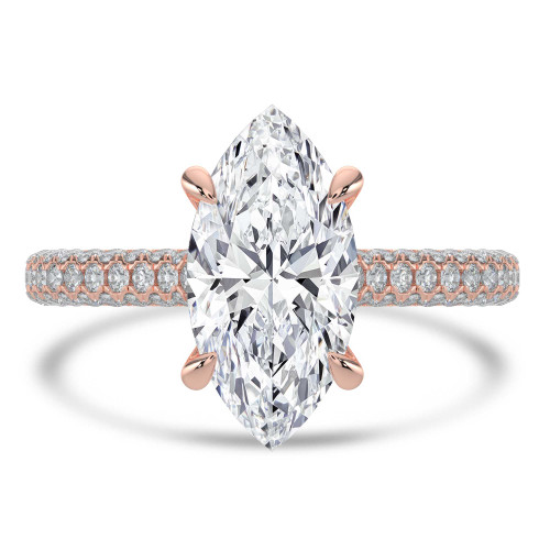 Marquise Lab Created Diamond Cathedral Double Hidden Halo Three-Row Pave Solitaire with Accents Engagement Ring in Rose Gold (MVSLG1655-R)