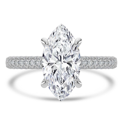 Marquise Lab Created Diamond Cathedral Double Hidden Halo Three-Row Pave Solitaire with Accents Engagement Ring in White Gold (MVSLG1655-W)