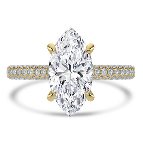 Marquise Lab Created Diamond Cathedral Double Hidden Halo Three-Row Pave Solitaire with Accents Engagement Ring in Yellow Gold (MVSLG1655-Y)