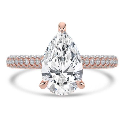 Pear Lab Created Diamond Cathedral Double Hidden Halo Three-Row Pave Solitaire with Accents Engagement Ring in Rose Gold (MVSLG1657-R)