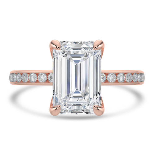 Emerald Lab Created Diamond Channel Set Solitaire with Accents Engagement Ring in Rose Gold (MVSLG1665-R)