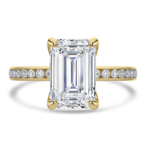 Emerald Lab Created Diamond Channel Set Solitaire with Accents Engagement Ring in Yellow Gold (MVSLG1665-Y)