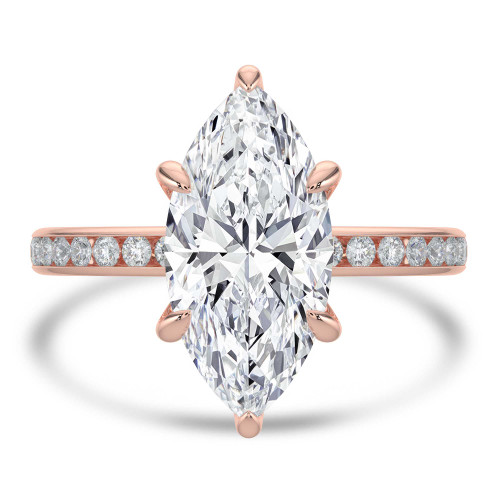 Marquise Lab Created Diamond Channel Set Solitaire with Accents Engagement Ring in Rose Gold (MVSLG1668-R)