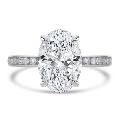 Oval Lab Created Diamond 6-Prong Channel Set Solitaire with Accents Engagement Ring in White Gold (MVSLG1669-W)