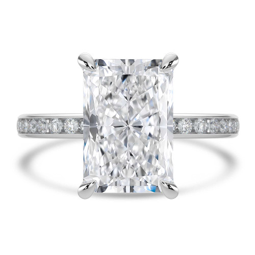 Radiant Lab Created Diamond 6-Prong Channel Set Solitaire with Accents Engagement Ring in White Gold (MVSLG1670-W)