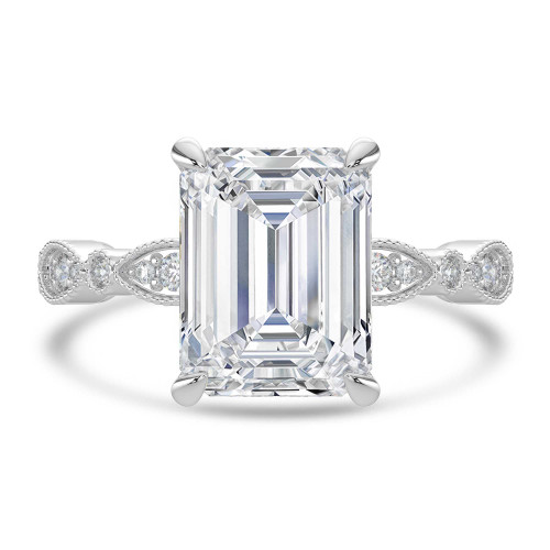 Emerald Lab Created Diamond Vintage Solitaire with Accents Engagement Ring in White Gold (MVSLG1672-W)