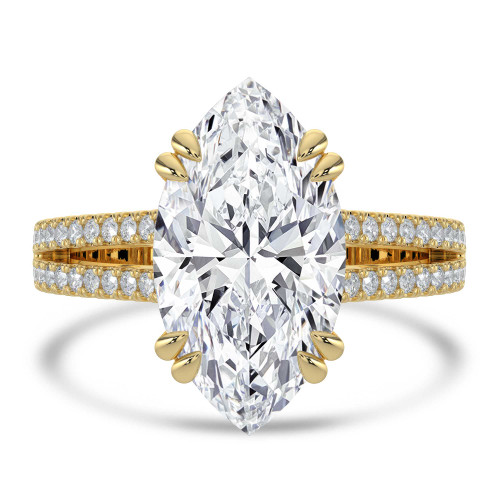 Marquise Lab Created Diamond Double Prong Split Shank Solitaire with Accents Engagement Ring in Yellow Gold (MVSLG1676-Y)