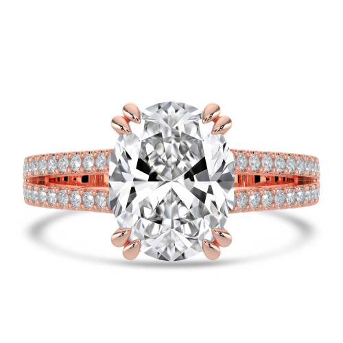 Oval Lab Created Diamond Double Prong Split Shank Solitaire with Accents Engagement Ring in Rose Gold (MVSLG1677-R)