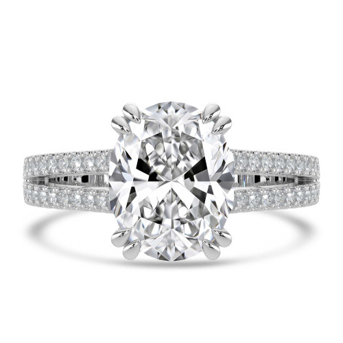 Oval Lab Created Diamond Double Prong Split Shank Solitaire with Accents Engagement Ring in White Gold (MVSLG1677-W)