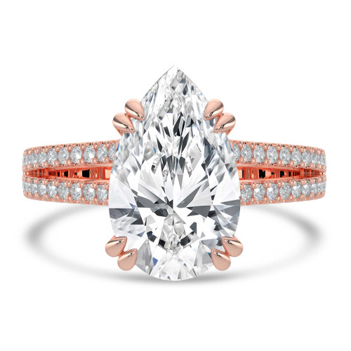 Pear Lab Created Diamond Double Prong Split Shank Solitaire with Accents Engagement Ring in Rose Gold (MVSLG1678-R)