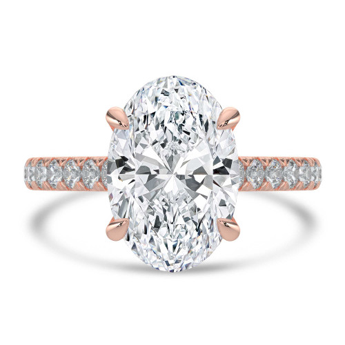 Oval Lab Created Diamond Cathedral Solitaire with Accents Engagement Ring in Rose Gold (MVSLG1685-R)