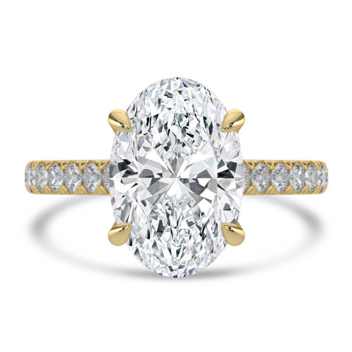 Oval Lab Created Diamond Cathedral Solitaire with Accents Engagement Ring in Yellow Gold (MVSLG1685-Y)