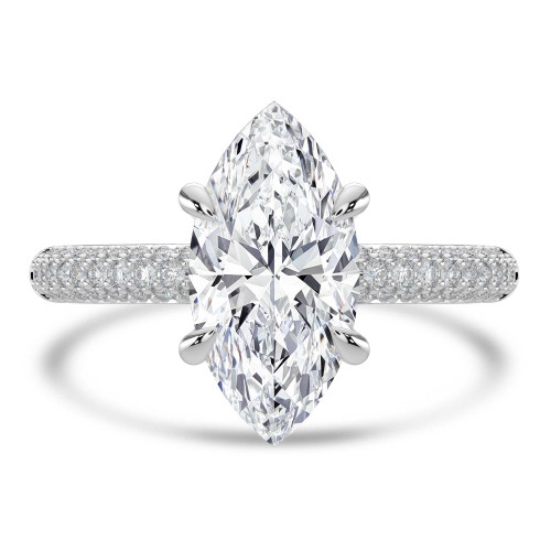 Marquise Lab Created Diamond Hidden Halo Three Row Pave Solitaire with Accents Engagement Ring in White Gold (MVSLG1693-W)
