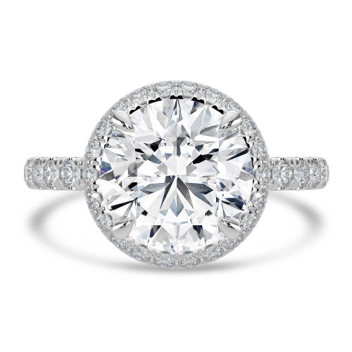 Round Lab Created Diamond Halo Engagement Ring in White Gold with Accented Basket and Sides (MVSLG1698-W)