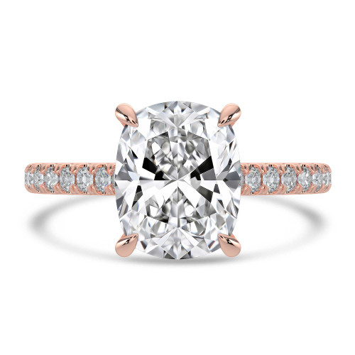 Cushion Lab Created Diamond Cathedral Hidden Halo  Solitaire with Accents Engagement Ring in Rose Gold (MVSLG1700-R)