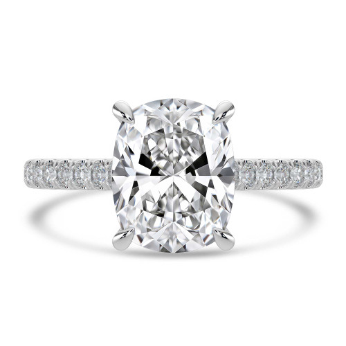 Cushion Lab Created Diamond Cathedral Hidden Halo  Solitaire with Accents Engagement Ring in White Gold (MVSLG1700-W)
