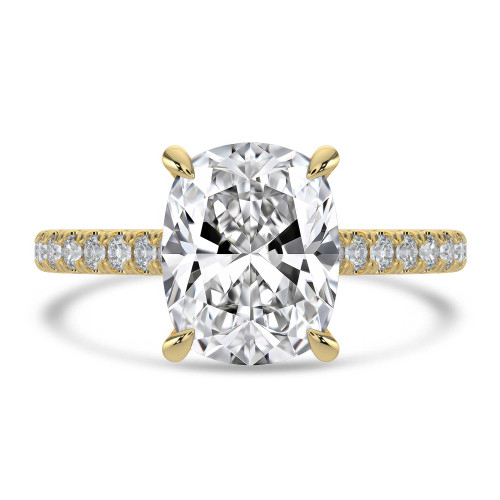 Cushion Lab Created Diamond Cathedral Hidden Halo  Solitaire with Accents Engagement Ring in Yellow Gold (MVSLG1700-Y)