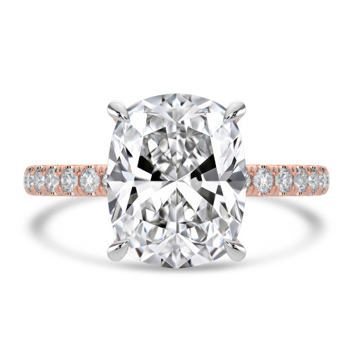 Cushion Lab Created Diamond Hidden Halo Solitaire with Accents Engagement Ring in Rose Gold & White Gold (MVSLG1701-R)