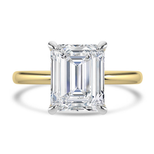 Emerald Lab Created Diamond Hidden Halo Solitaire with Accents Engagement Ring in Yellow Gold & White Gold with Open Bridge (MVSLG1703-Y)
