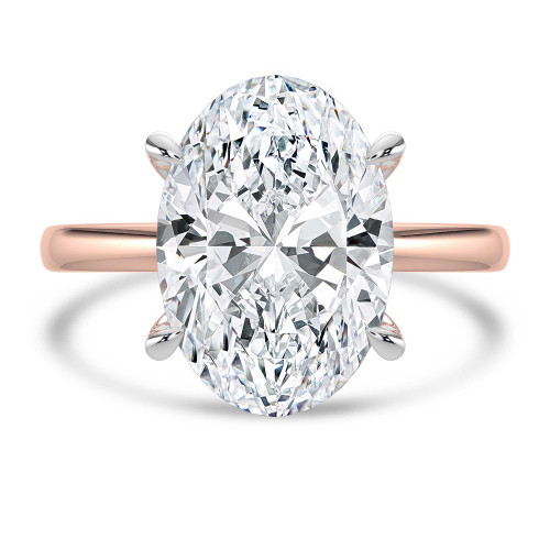 Oval Lab Created Diamond Hidden Halo Solitaire with Accents Engagement Ring in Rose Gold & White Gold with Open Bridge (MVSLG1704-R)