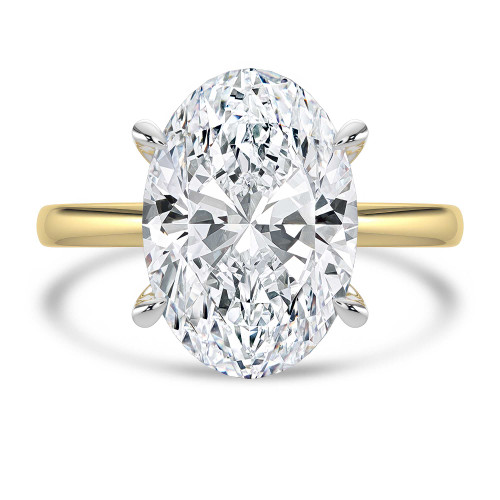 Oval Lab Created Diamond Hidden Halo Solitaire with Accents Engagement Ring in Yellow Gold & White Gold with Open Bridge (MVSLG1704-Y)