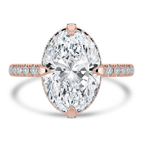 Oval Lab Created Diamond Compass Set Hidden Halo Solitaire with Accents Engagement Ring in Rose Gold with Open Bridge (MVSLG1706-R)