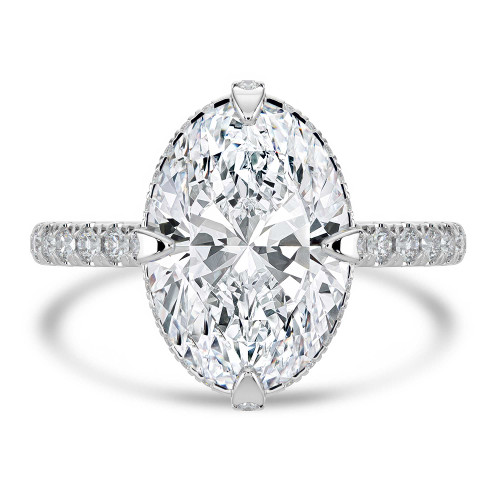 Oval Lab Created Diamond Compass Set Hidden Halo Solitaire with Accents Engagement Ring in White Gold with Open Bridge (MVSLG1706-W)