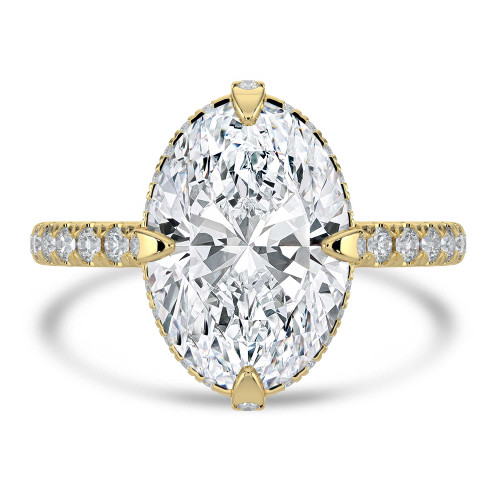 Oval Lab Created Diamond Compass Set Hidden Halo Solitaire with Accents Engagement Ring in Yellow Gold with Open Bridge (MVSLG1706-Y)