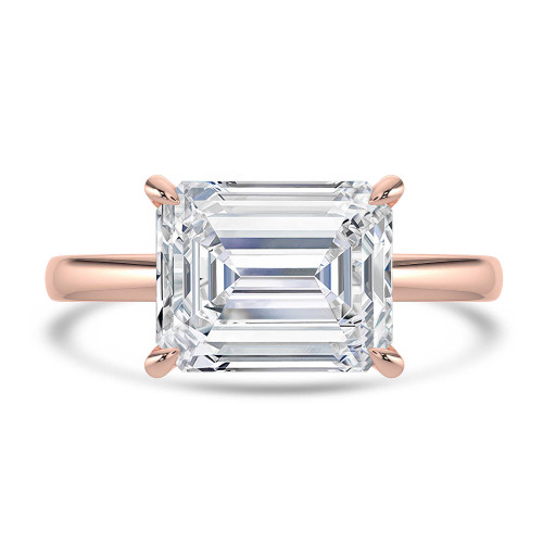 Emerald Lab Created Diamond East-west Set Hidden Halo Solitaire with Accents Engagement Ring in Rose Gold (MVSLG1707-R)
