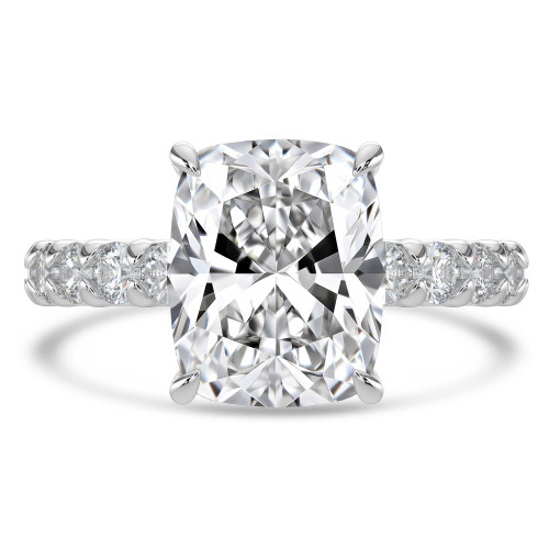 Cushion Lab Created Diamond Hidden Halo Solitaire with Accents Engagement Ring in White Gold with U-Prong Set Accents (MVSLG1709-W)