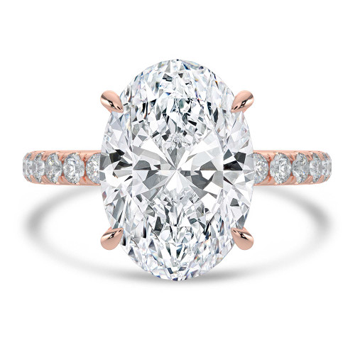Oval Lab Created Diamond Hidden Halo Solitaire with Accents Engagement Ring in Rose Gold (MVSLG1710-R)
